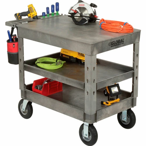 Best reviews of π Global Industrial Flat Top Utility Cart w/3 Shelves, 44"L x 25-1/2"W x 35-1/2"H, Gray π - Image 7