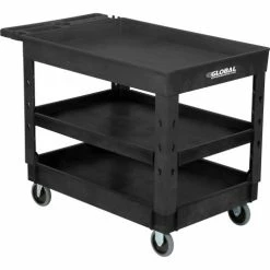 Best Pirce 🎁 Global Industrial™ Tray Top Utility Cart w/3 Shelves, 44"L x 25-1/2"W x 32-1/2"H, Black 😍