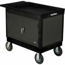 Cheap 🔥 Global Industrial™ Plastic Utility Cart w/2 Tray Shelves, 44"L x 25-1/2"W x 32-1/2"H, Black 🌟