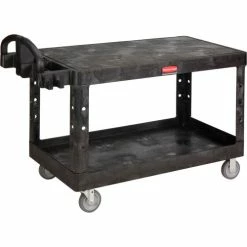 Cheap π Rubbermaid® Plastic Flat Top Utility Cart, 2 Shelf, 54"Lx25"W, 5" Casters, Black β¨