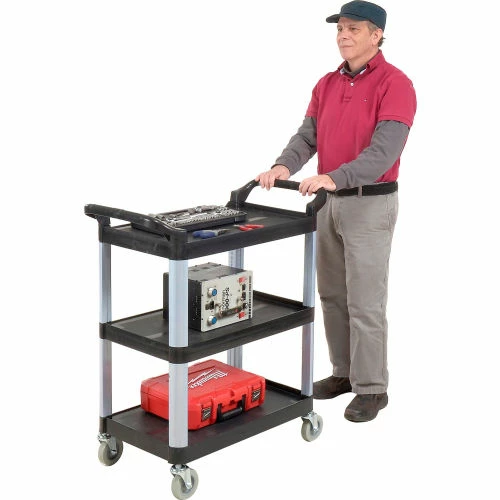 Promo β¨ Luxor Service Cart w/3 Shelves, 200 lb. Capacity, 33-1/2"L x 16-3/4"W x 36-3/4"H, Black π₯ - Image 6