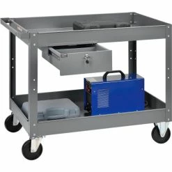 Deals 🤩 Global Industrial™ Stock Cart w/1 Drawer & 2 Shelves, 500 lb. Cap, 36"L x 24"W x 32"H, Gray 🎉