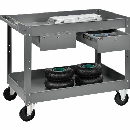 Cheap π Global Industrial Stock Cart w/2 Drawers & 2 Shelves, 500 lb. Cap, 36"L x 24"W x 32"H, Gray π