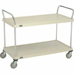 Deals π€© Nexel® Plastic Utility Cart w/2 Shelves & Poly Casters, 600 lb. Cap, 48"L x 24"W x 39"H, Tan π