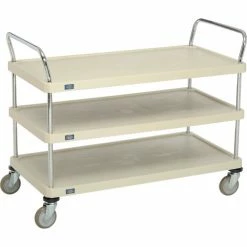 Cheapest π Nexel® Plastic Utility Cart w/3 Shelves & Poly Casters, 900 lb. Cap, 48"L x 24"W x 39"H, Tan π