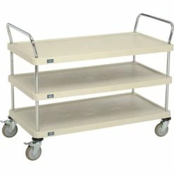 Best deal π Nexel® Plastic Utility Cart w/3 Shelves & Poly Brake Casters, 900 lb. Cap, 48"L x 24"W x 39"H β