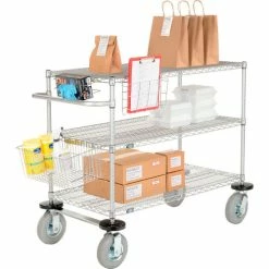 Coupon 🛒 Nexel® Chrome Curbside Cart w/3 Shelves & Pneumatic Casters, 36"L x 18"W x 43"H ⭐