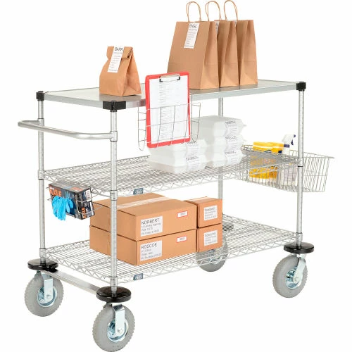 Cheapest 🛒 Nexelate® Curbside Cart w/3 Shelves & Pneumatic Casters, 72"L x 18"W x 43"H 🥰