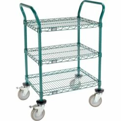 Flash Sale π₯ Nexel® Utility Cart, 3 Shelf, Poly-Green®, 24"L x 18"W x 39"H, Polyurethane Brake Casters π