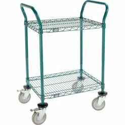 Coupon 😀 Nexel® Utility Cart, 2 Shelf, Poly-Green®, 24"L x 18"W x 39"H, Polyurethane Brake Casters ⭐