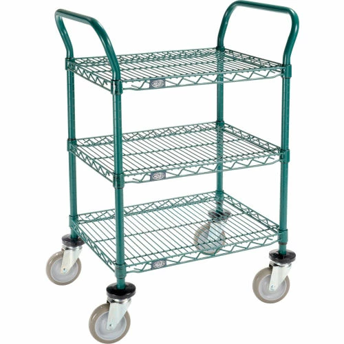 Promo 🛒 Nexel® Utility Cart, 3 Shelf, Poly-Green®, 24"L x 18"W x 39"H, Polyurethane Swivel Casters 🌟