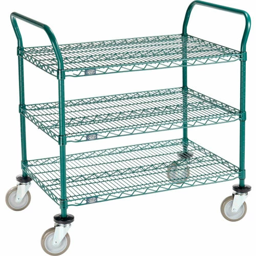 Coupon 😀 Nexel® Utility Cart, 3 Shelf, Poly-Green®, 36"L x 24"W x 39"H, Polyurethane Swivel Casters ⌛