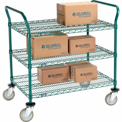 Coupon 😀 Nexel® Utility Cart, 3 Shelf, Poly-Green®, 36"L x 24"W x 39"H, Polyurethane Swivel Casters ⌛ - Image 2