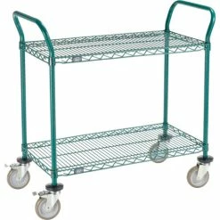 Promo 😀 Nexel® Utility Cart, 2 Shelf, Poly-Green®, 36"L x 18"W x 39"H, Polyurethane Brake Casters ⌛