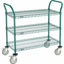 Budget π Nexel® Utility Cart, 3 Shelf, Poly-Green®, 36"L x 18"W x 39"H, Polyurethane Brake Casters π