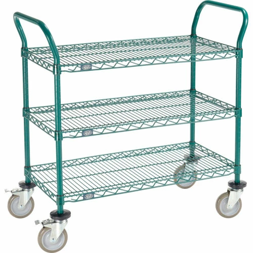 Budget 🔔 Nexel® Utility Cart, 3 Shelf, Poly-Green®, 36"L x 18"W x 39"H, Polyurethane Brake Casters 🎉
