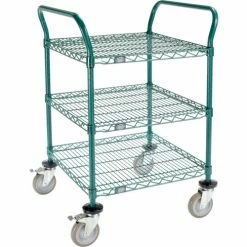 Budget π Nexel® Utility Cart, 3 Shelf, Poly-Green®, 24"L x 24"W x 39"H, Polyurethane Brake Casters π