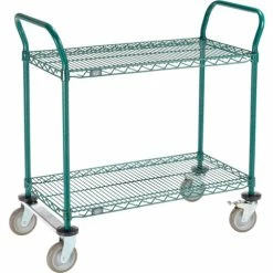 Best Sale 👏 Nexel® Utility Cart, 2 Shelf, Poly-Green®, 36"L x 18"W x 39"H, Polyurethane Rigid Casters ✨
