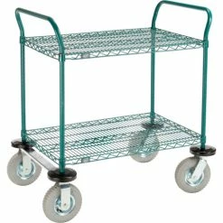 Coupon 💯 Nexel® Utility Cart, 2 Shelf, Poly-Green®, 36"L x 24"W x 42"H, Pneumatic Rigid Casters 🧨