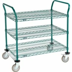 Hot Sale π Nexel® Utility Cart, 3 Shelf, Poly-Green®, 36"L x 24"W x 39"H, Polyurethane Rigid Casters π