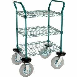 Budget 🧨 Nexel® Utility Cart, 3 Shelf, Poly-Green®, 24"L x 18"W x 42"H, Pneumatic Rigid Casters ⭐