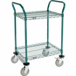 Discount 😍 Nexel® Utility Cart, 2 Shelf, Poly-Green®, 24"L x 18"W x 39"H, Polyurethane Rigid Casters 🎉
