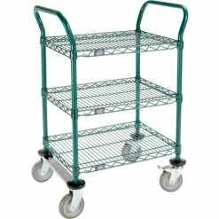 Promo 🛒 Nexel® Utility Cart, 3 Shelf, Poly-Green®, 24"L x 18"W x 39"H, Polyurethane Rigid Casters 💯