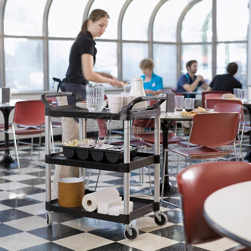 Discount π Rubbermaid® Service Cart w/3 Shelves, 200 lb. Capacity, 33-5/8"L x 18-5/8"W x 37-3/4"H, Black π - Image 3