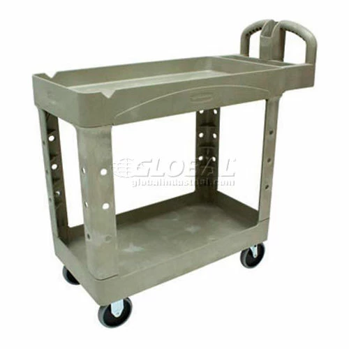 Discount π Rubbermaid® Plastic Utility Cart w/2 Shelves, 500 lb. Capacity, 39"L x 18"W x 33"H, Beige β€οΈ