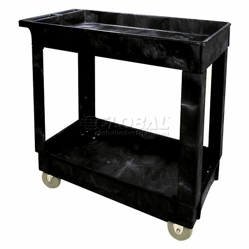 Cheapest π€© Rubbermaid® Plastic Utility Cart w/2 Shelves, 300 lb. Capacity, 34"L x 16"W x 31-1/4"H, Black π