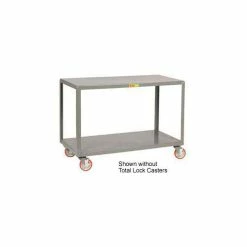 Promo ❤️ Little Giant® Mobile Table w/2 Shelves & Lock Casters, 1000 lb. Cap, 60"L x 24"W x 34"H, Gray 👍