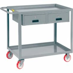 Buy 🌟 Little Giant® Service Cart w/2 Drawers & Lip Shelves, 1200 lb. Cap, 48"L x 24"W x 35"H, Gray ✔️