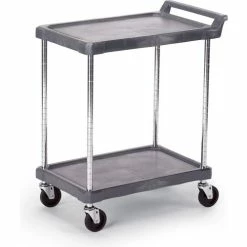 Best Pirce 🥰 Olympic Storage Utility Cart w/2 Shelves & Chrome Posts, 300 lb. Cap, 38"L x 17"W x 33-1/4"H, Gray 👏