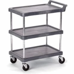 Cheapest 🎉 Olympic Storage Utility Cart w/2 Shelves & Chrome Posts, 300 lb. Cap, 28"L x 17"W x 33-1/4"H, Gray 🔥
