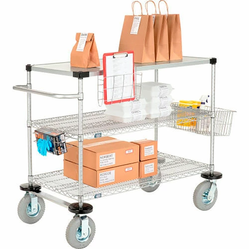 Cheapest 🛒 Nexelate® Curbside Cart w/3 Shelves & Pneumatic Casters, 72"L x 18"W x 43"H 🥰 - Image 13