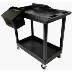 Cheap 🎁 Luxor Tub Cart, Black, 32" x 18", 2 Shelves, 2 Outrigger Utility Cart Bins, 150 Lbs Shelf Cap. 🧨