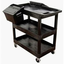 Budget ✨ Luxor Tub Cart, Black, 32" x 18", 3 Shelves, 2 Outrigger Utility Cart Bins, 100 Lbs Shelf Cap. 💯