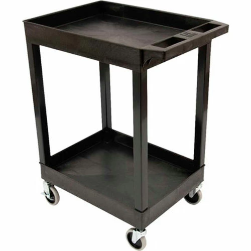 Flash Sale β Luxor Plastic Utility Tub Cart, 24" x 18", Two Shelf, Black w/ 5" Heavy Duty Casters, 500 Lbs Cap. π