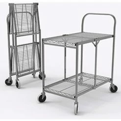 Coupon 👏 Luxor Collapsible Wire Cart w/2 Shelves, 200 lb. Capacity, 33"L x 19"W x 39"H, Silver 🛒