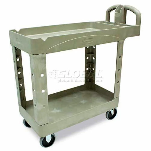 Discount π Rubbermaid® Plastic Utility Cart w/2 Shelves, 500 lb. Capacity, 39"L x 18"W x 33"H, Beige β€οΈ - Image 4